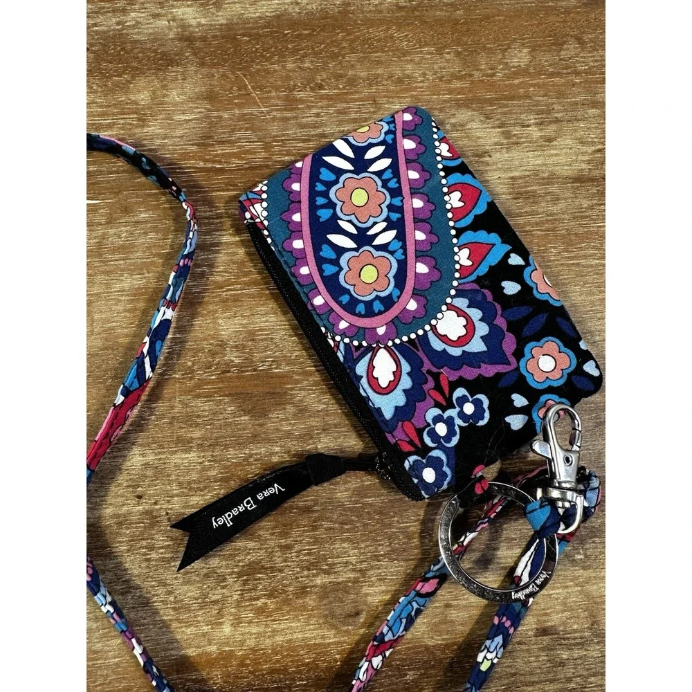 Vera Bradley Floral Fabric ID Holder Wallet with Lanyard and Key Ring